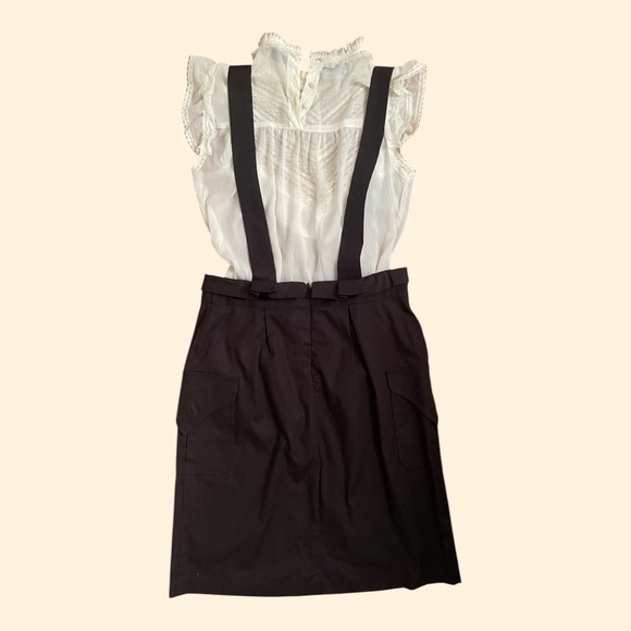 Cargo Pocket Black Pencil Skirt Suspenders Jumper size small/6 buttons academia - Picture 3 of 9